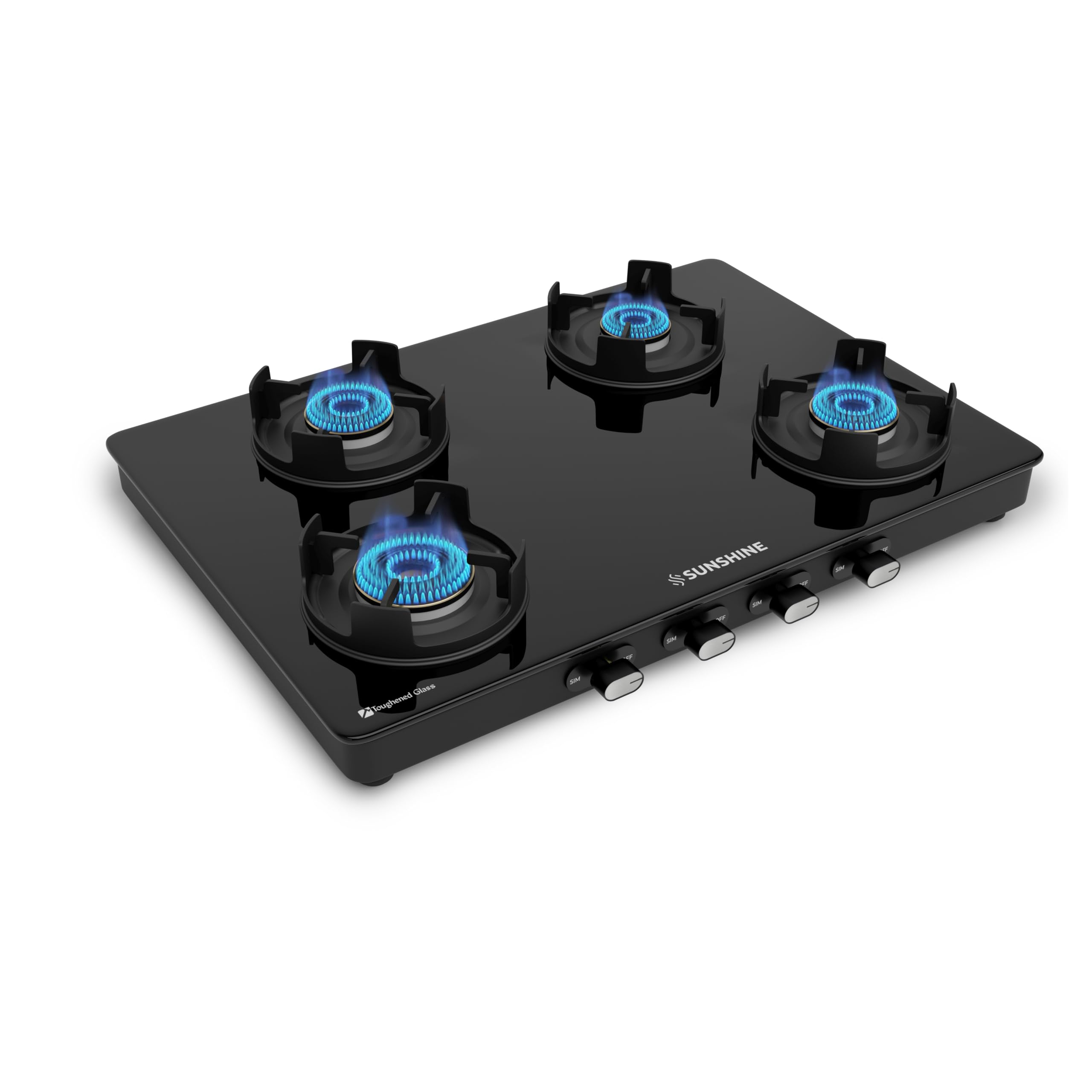 Sunshine Regal Pro | Glass Gas Stove | Toughened Glass Cooktop | ISI Certified | Manual Ignition | 5G technology, LPG Ready & PNG Compatible (Premium Black) (4-Burner Regal Pro Max) 1