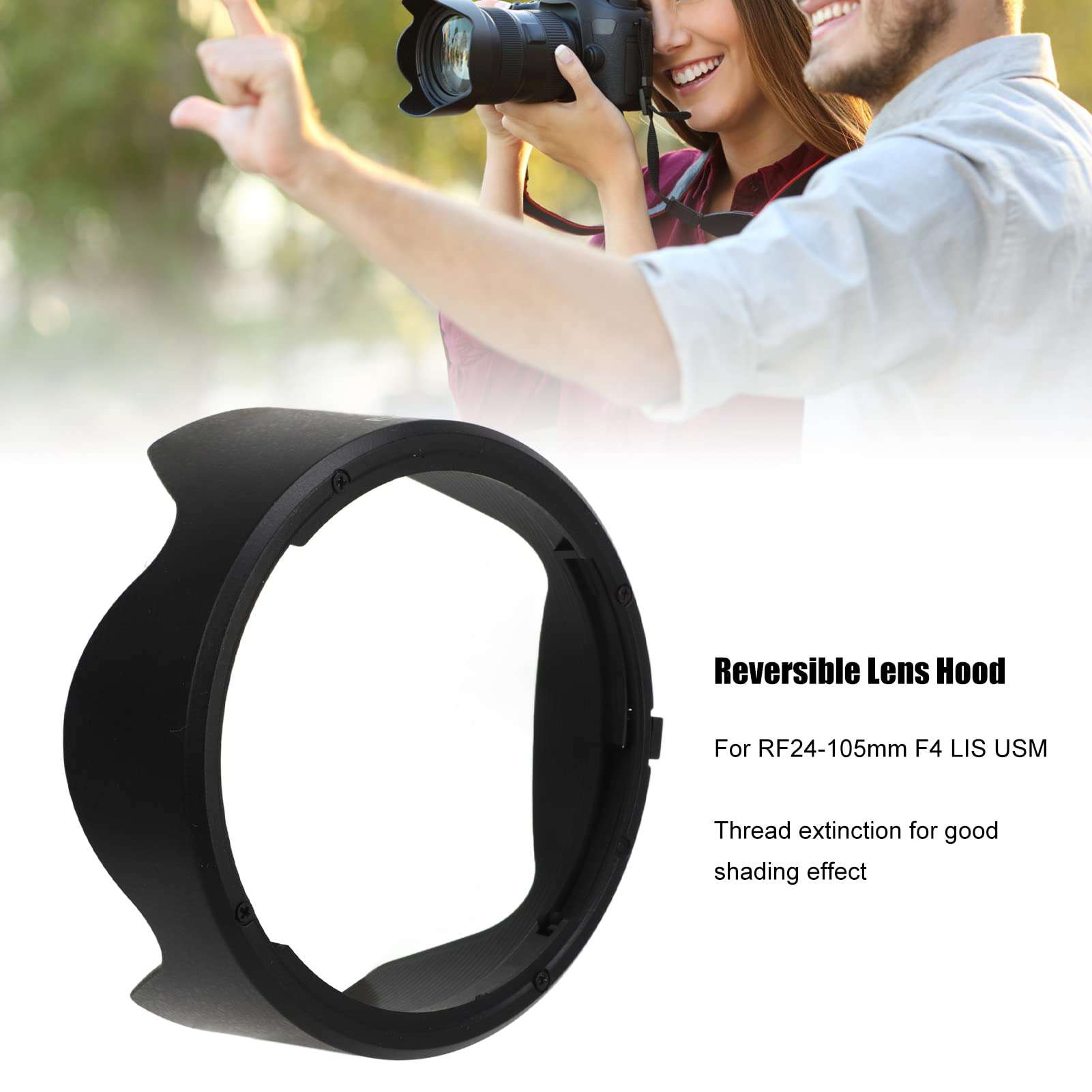 Camera Lens Hood, Black Reversible Lens Sun Shade Camera Lens Protector Photography Accessory for RF24 to 105mm F4 L is USM Lens 3