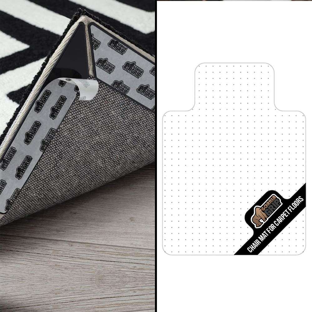 Gorilla Grip Rug Grippers and Chair Desk Mat, Rug Grippers Size Pack 24, Dual Sided Soft Flexible, Chair Mat for Carpets Size 29x47, Slip Resistant Computer Mat, 2 Item Bundle 1