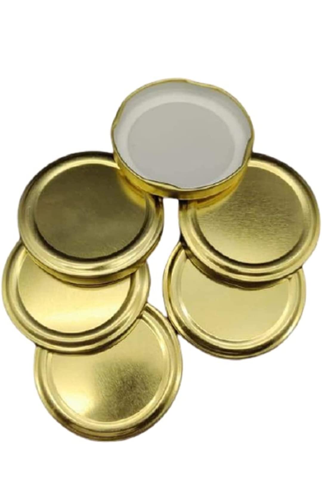 Pure Lids India Glass Jar Lids Only 63 mm For 63 mm Mouth Jars, Rust-proof, Leak Proof Airtight Metal Cap (Gold) (Set of 48) 1