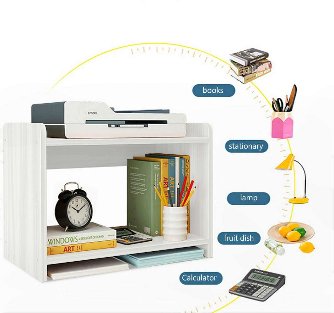 Monitor Stand TV Laptop Computer Wooden Printer Stand, 2 Layer Desk Tidy Organizer Desk Storage Printer Shelf Desktop Rack Multi-Function Student Desk Small Bookshelf Desk Rack File Storage Rack 5