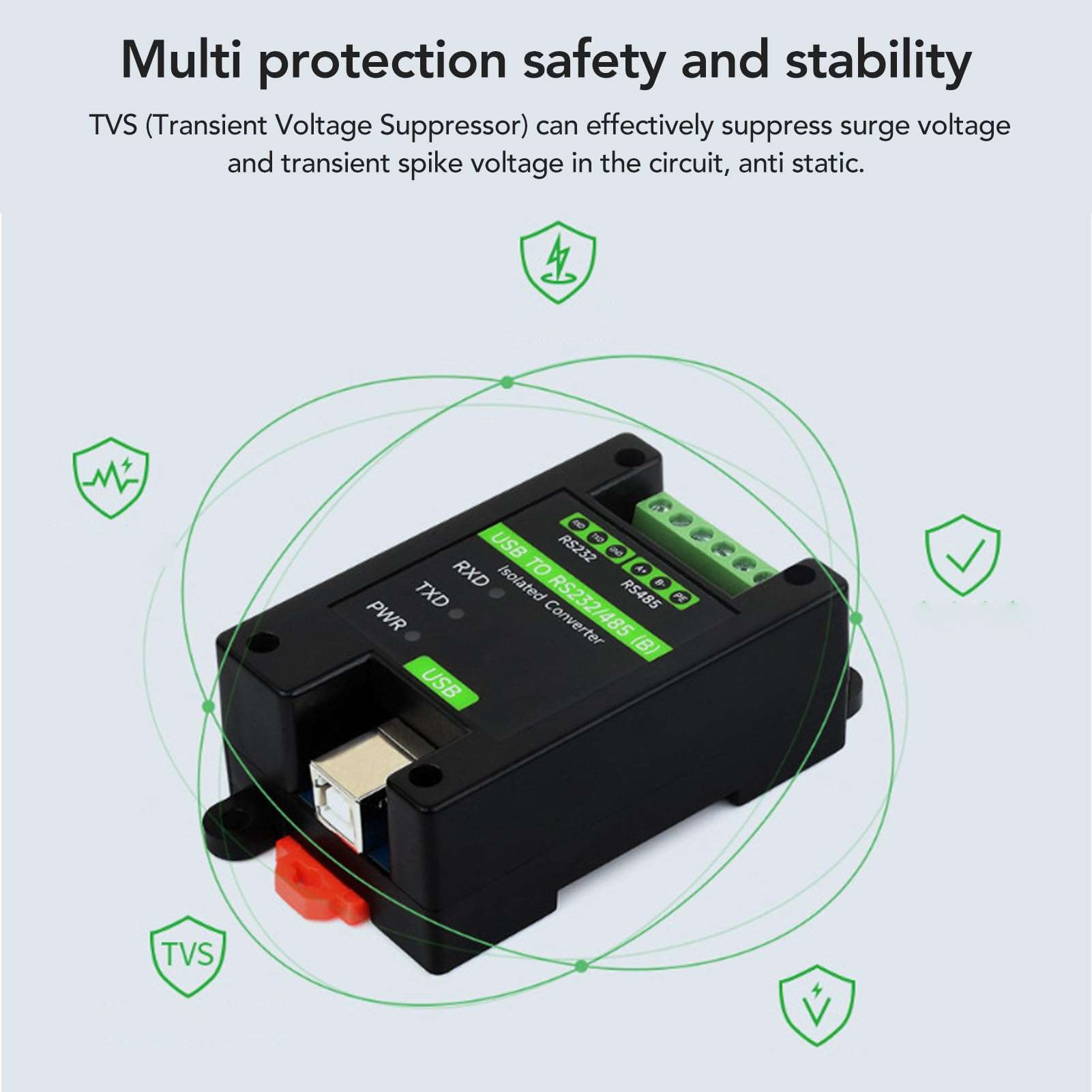 ASHATA USB to RS232 Converter, Industrial Grade Isolated USB Converter with FT232RNL Chip, USB to RS232 RS485 Converter, Industrial Isolated Converter 5