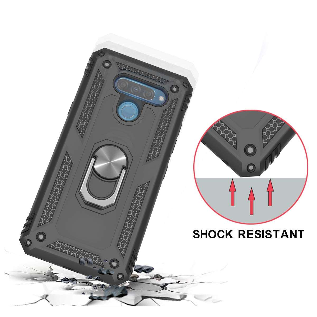 Zingcon Compatible for LG K50 / Q60 Case,[HD Screen Protector] Military-Grade Ring Holder Stand Kickstand Phone Cases Fitting Magnetic Car Mount for LG K50-Black 3