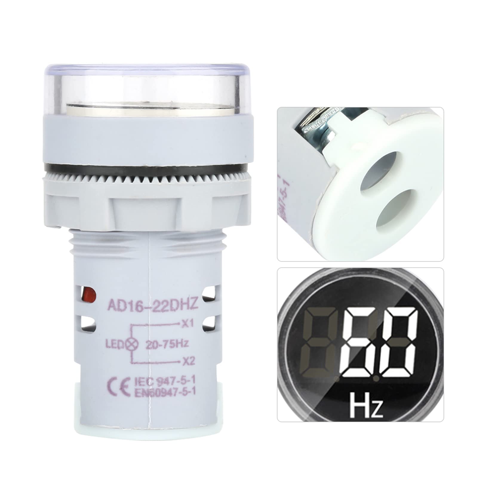 ViaGasaFamido Mini Round LED Digital Display Signal 20-75Hz AC Hz Indicator Frequency Meter Monitor Meter Gauge Tester Volt Monitor Indicator Light Panel AD16-22DSH(White) 5