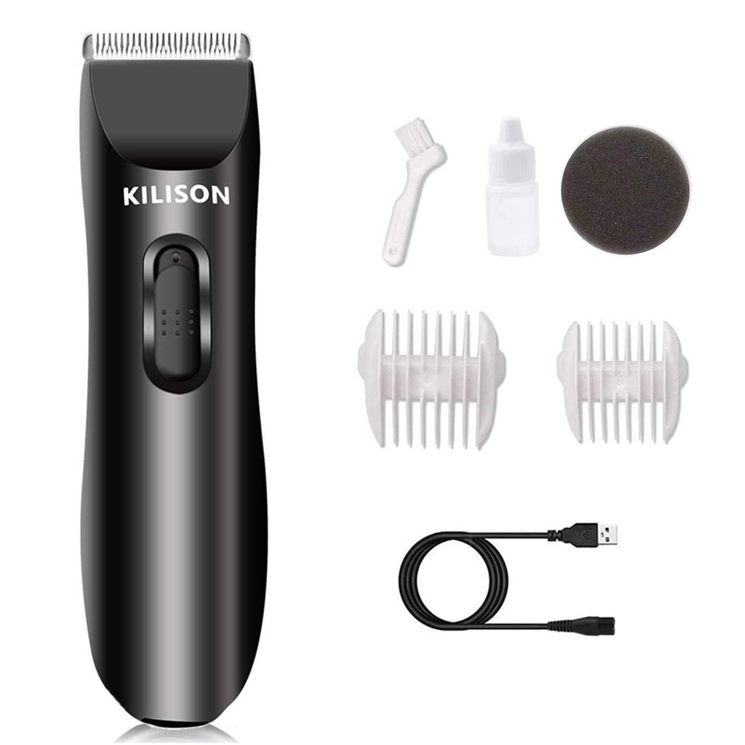 Kilison Hair Clipper, Electric Cordless Beard Trimmer, Hair Trimmer with 2 Guide Combs, Rechargeable Waterproof Hair Cutting Kit for Men Women Boys