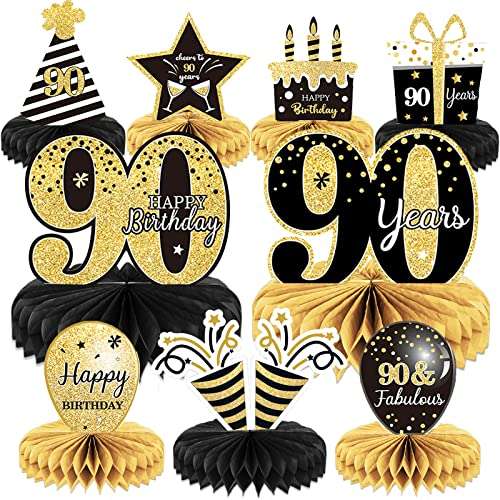 9 Pieces 90th Birthday decorations 90th birthday centerpieces for Tables Decorations Cheers to 90 Years Honeycomb Table Topper Happy 90th Birthday Decorations for Men and Woman Sixty Years Birthday Party Supplies 1