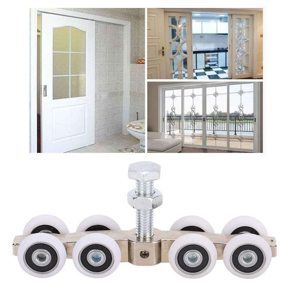 Joyzan Sliding Closet Door Roller, Wardrobe Wheel Bearing Hardware Set Adjustable Hanging Ball Pulley Knob Mirror Hooks Replacement Kit Slide Smoothly Quietly Top Hung Bypass Kitchen Home Bedroom 4