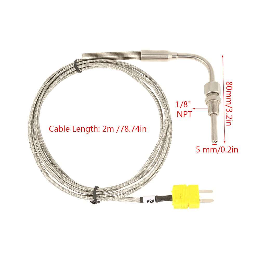 LiebeWH EGT Thermocouple K Type 1/8" NPT Temperature Probe Sensors Exhaust Gas for Exhaust Gas Temp Probe with Exposed Tip & Connector 2