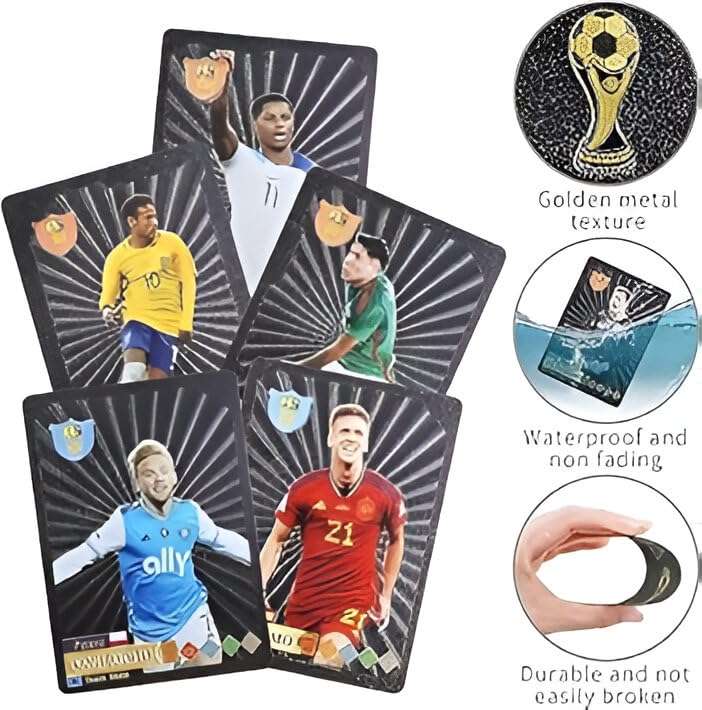 SHOPISTRY - Black World Football Stars Trading Cards, 55-Pack, Waterproof Black Cards with Golden Metal Texture, International Soccer Players Collection 5