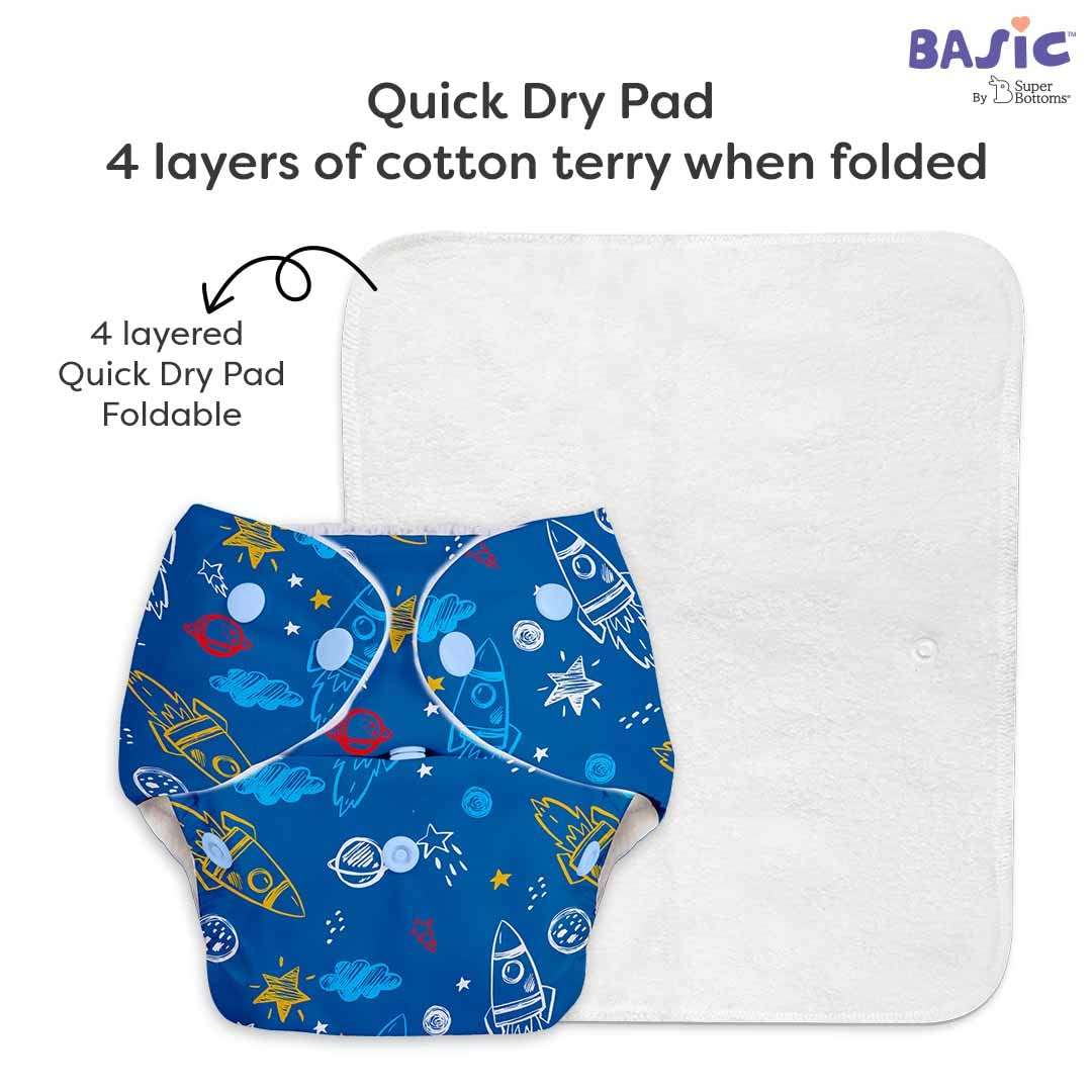 BASIC Pack of 4 Freesize Adjustable, Washable and Reusable Cloth Diaper for babies 0-3 Years | One Size Adjustable Diapers (Pack of 4 diapers+ 4 inserts) Assorted prints 5