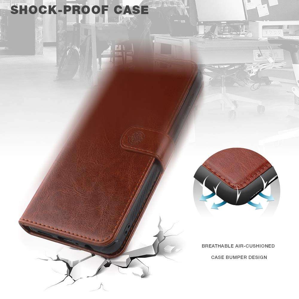 Shields Up Galaxy A21 Wallet Case, [Detachable] Magnetic Wallet Case, Durable and Slim, Lightweight with Card/Cash Slots, Wrist Strap, [Vegan Leather] Cover for Samsung Galaxy A21 -Brown 4