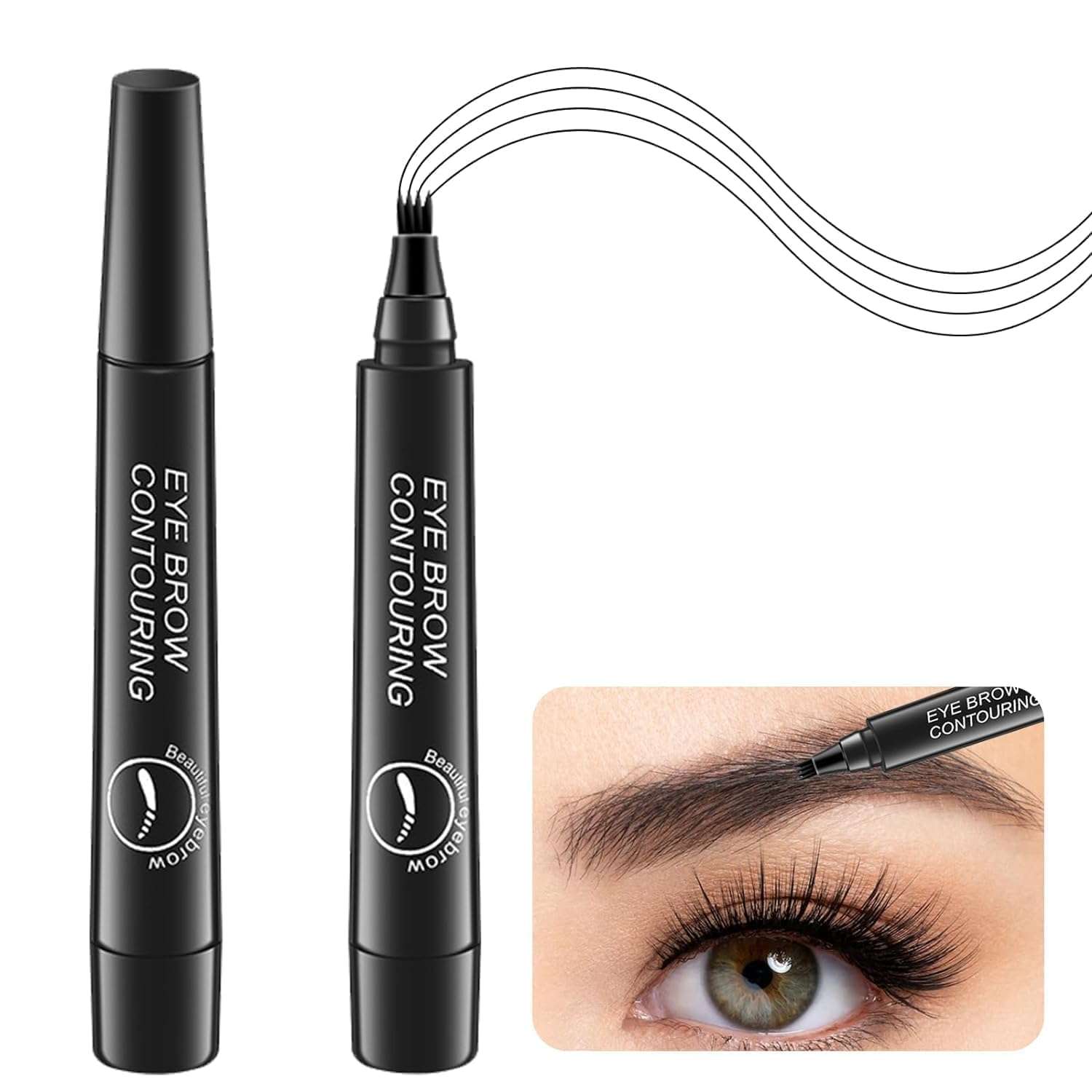 New Eyebrow Pen with a 4 Micro-Fork Tip Creates Flawless Natural Looking Brows, Based on Clear Eyebrow Microblading Pen Waterproof, Long-Lasting, Sweat (Black) 1