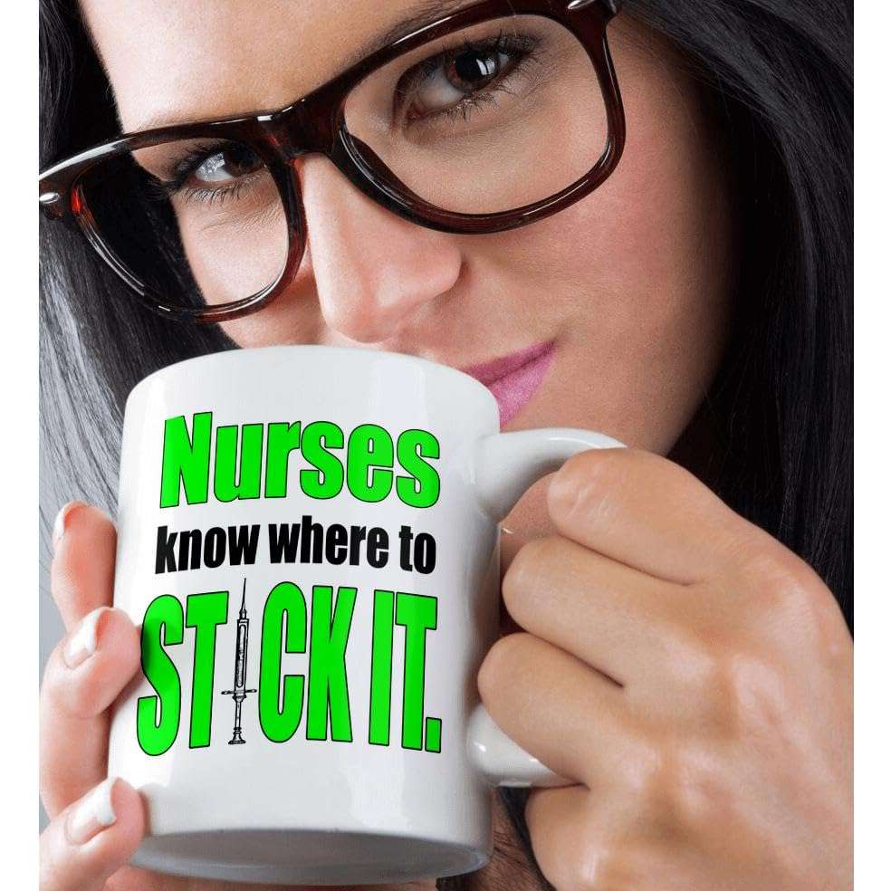 3dRose Nurses know where to stick it, Lime Green 11oz Mug 2