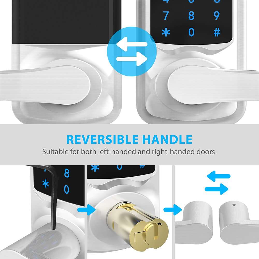 Signstek Digital Electronic Touchscreen Keypad Security Entry Door Lock Interchangeable for Left and Right Door Handle with Hidden Mechanical Key (Silver) 4
