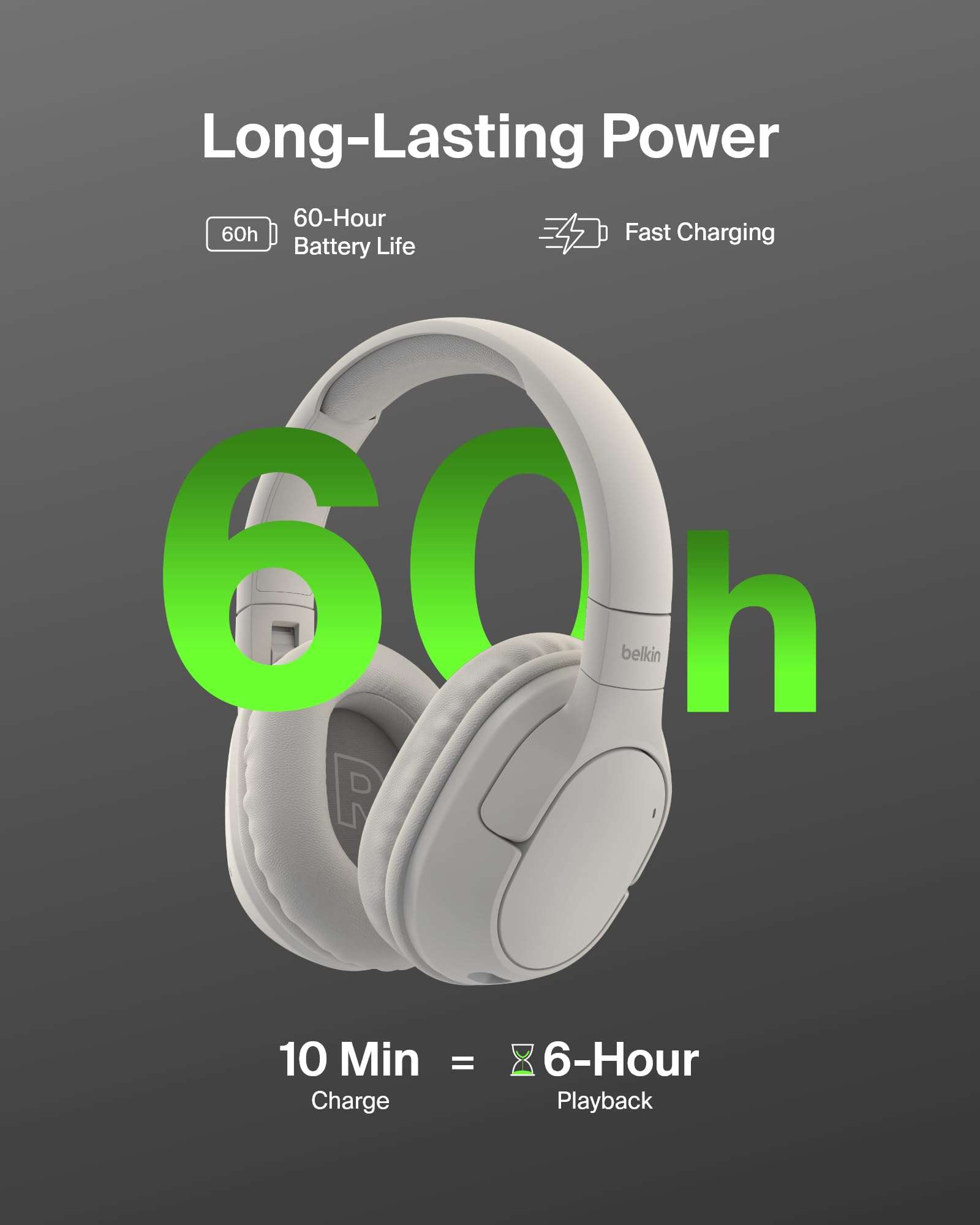 Belkin SoundForm Surround Bluetooth Over-Ear Headphones - Environmental Noise Cancelling Headphones - Wireless w/ 60H Playtime & Soft Ear Cups for iPhone, Galaxy, iPad, Travel, Home, or Office - Sand 2