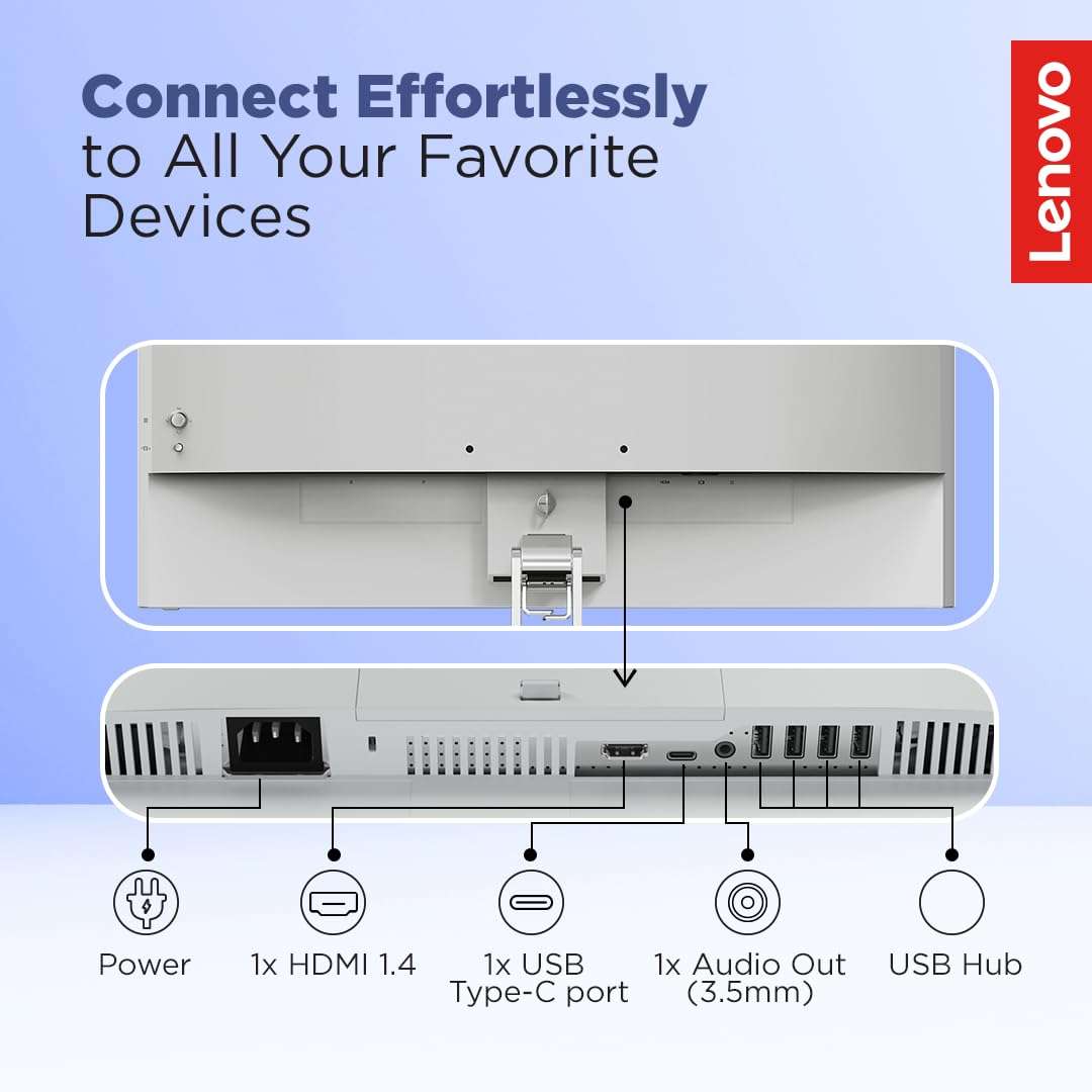 Lenovo L-Series 24 inch (60.4cm) FHD IPS Monitor| 100Hz, 1ms, FreeSync, 3Wx2 Speakers, 4xUSB-A, 1xUSB-C, 1x HDMI, PD-45W, Tilt, Swivel,Pivot Height Adjust Stand: for Home & Office use, Grey, L24m-4A 3