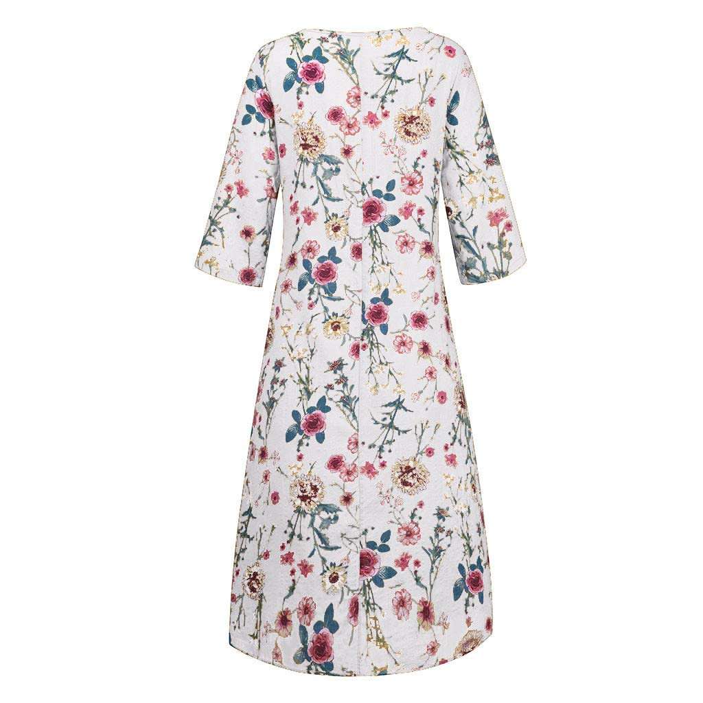 Women Retro Dress Summer Casual Loose Sleeveless O-Neck Floral Print Dress Plus Size Boho Long Maxi Dress 5