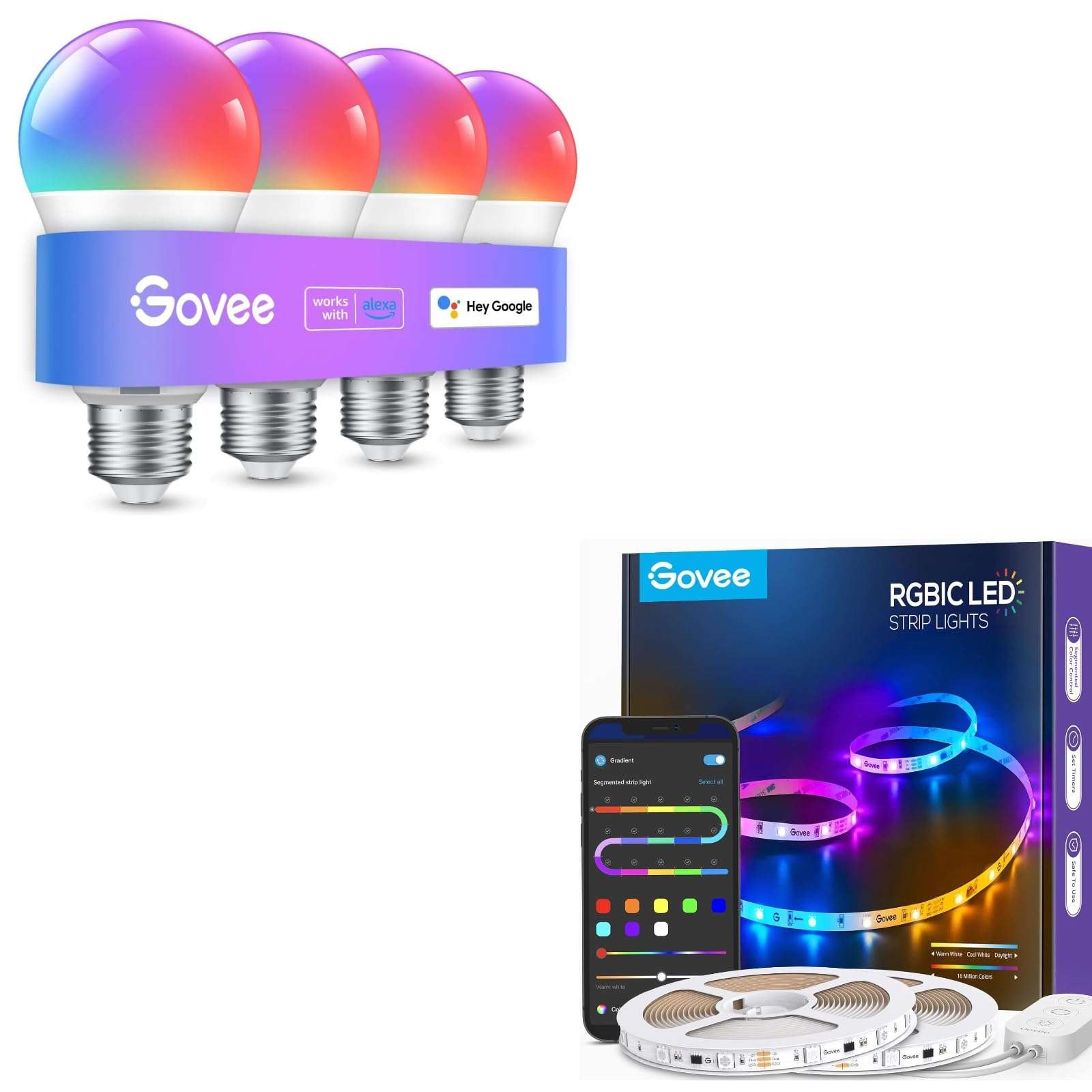 Govee 65.6ft RGBIC LED Strip Lights Bundle Smart Light Bulbs 1
