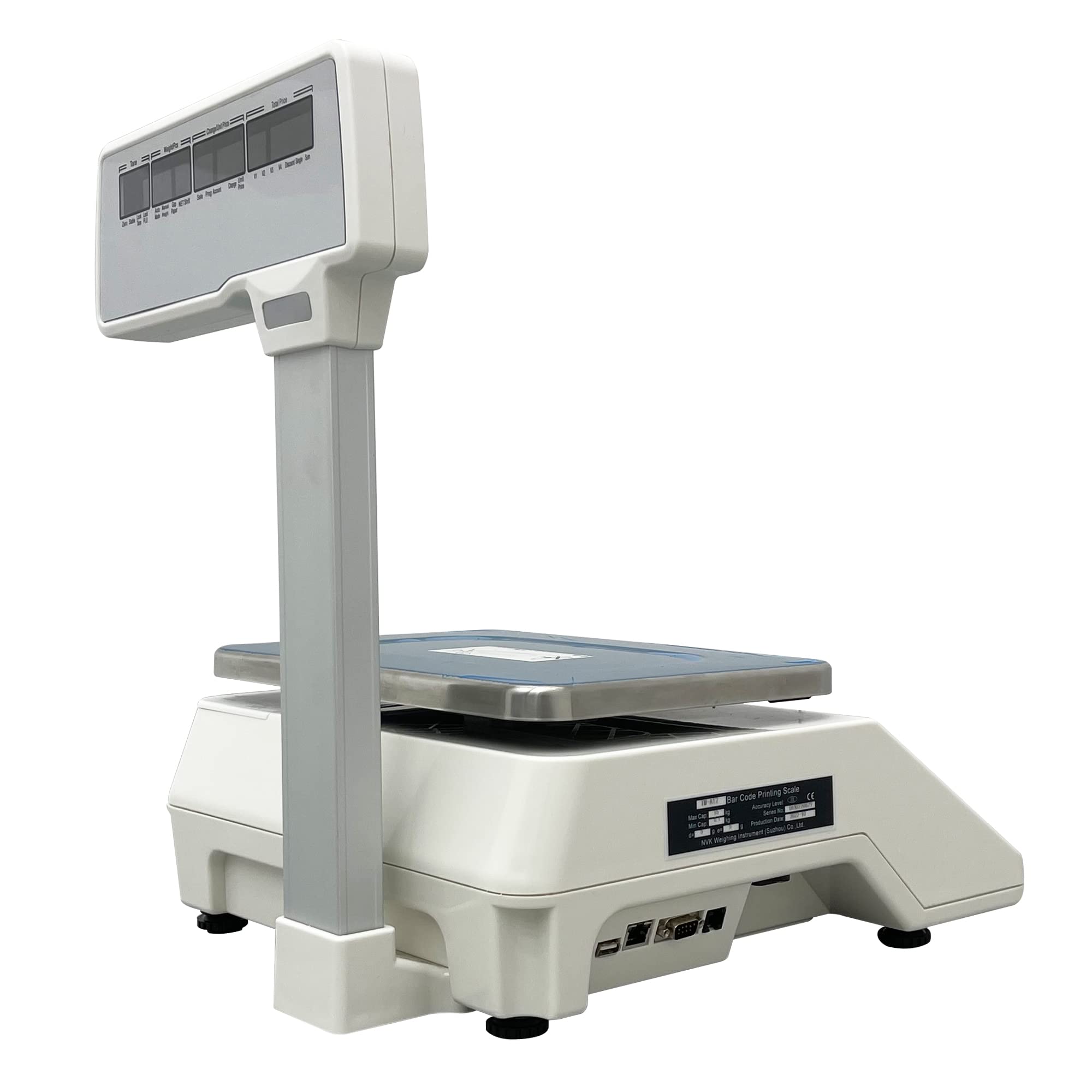 TECHTONGDA Price Computing Scale Commercial Digital Counting Scales 33lb Capacity with Pole Display and Label Printer for Supermarket Trade 110V 6