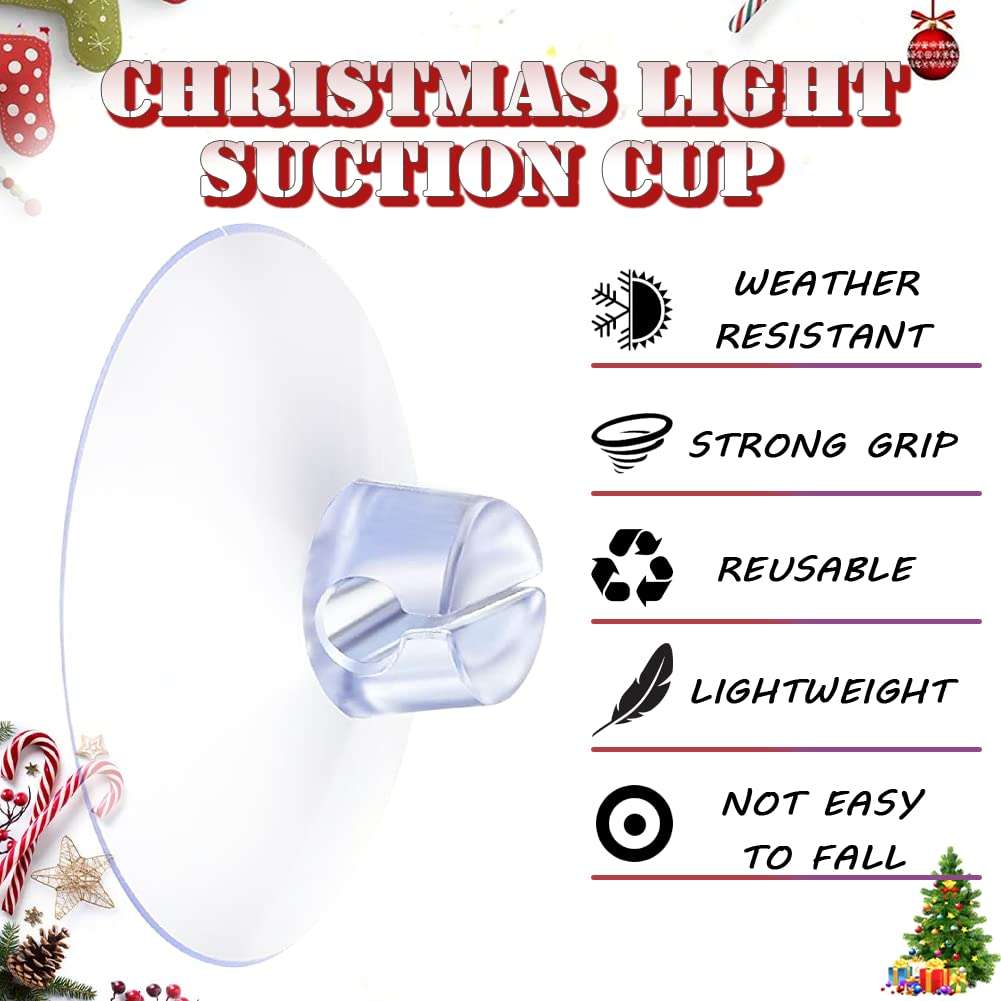 FONUNO Christmas Light Suction Cups 1 8/9" Holiday Light String Suction Cup Hooks Holder for Hanging Christmas Light String Decoration No Tools Required (100 Pieces) 4