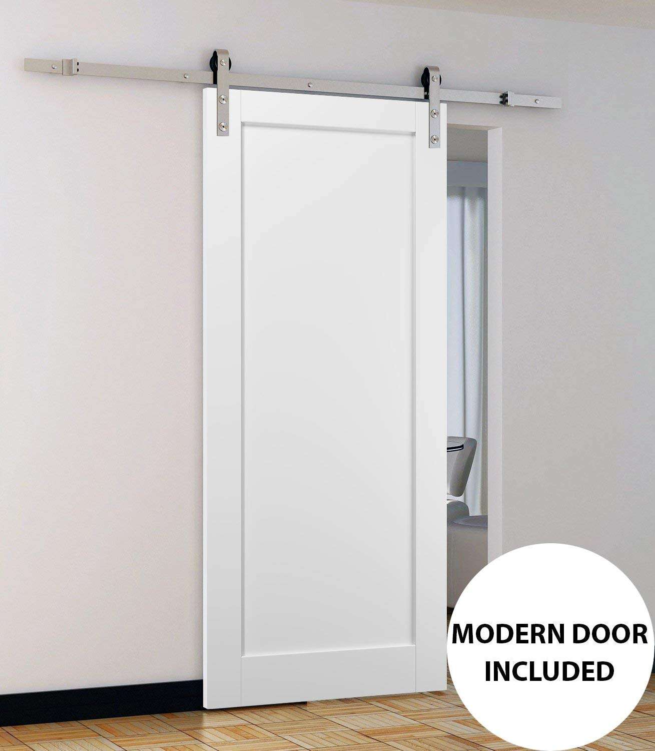 Sliding Barn Door 42 x 84 with Stainless Steel 8ft Hardware | Quadro 4111 White Silk | Top Mount Rail Hangers Sturdy Silver Set | Wooden Solid Panel Interior Doors 2