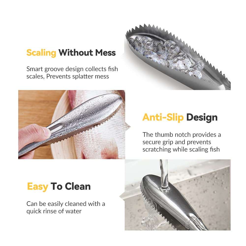 ADORAMBLING Fish Scaler Stainless Steel Fish Scaler Remover No Mess - Sturdy Fish Scale Remover Portable Fish Descaler Tool- Reliable Fish Cleaner Fish Scraper for Quick & Easy Fish Scaling Cleaning 5