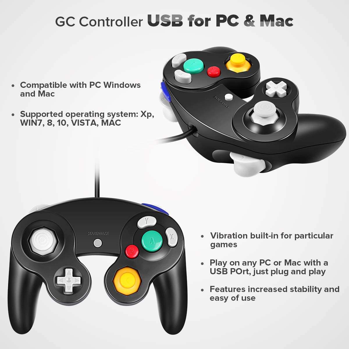 VOYEE PC Controller, Replacement for Gamecube Controller, Compatible with Wired USB Gamecube Controller/PC Windows 7 8 10 (Black) 5