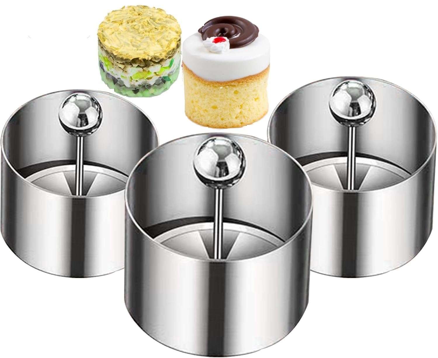 Istara Pastry Ring Mold, Food Grade Stainless Steel Sushi Pastry Ring Mold, Round Sushi Maker for Home DIY Tart Ring for Baking, Cake Mousse Ring Press Set (1set of 3pcs)