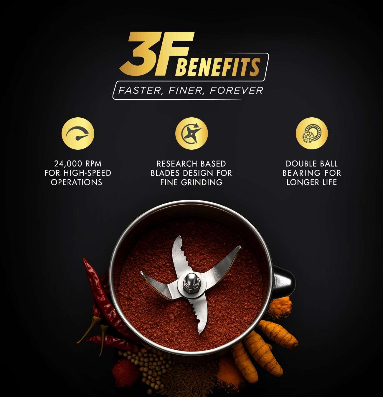 Sujata MG01 Mixer Grinder|1000 Watts Double Ball Bearing Motor|24000 RPM| Non-Stop 90 Mins Running|3 Jars including 1750ml Blender, 1000ml Grinder, 500ml Chutney Jar| (Black) 5