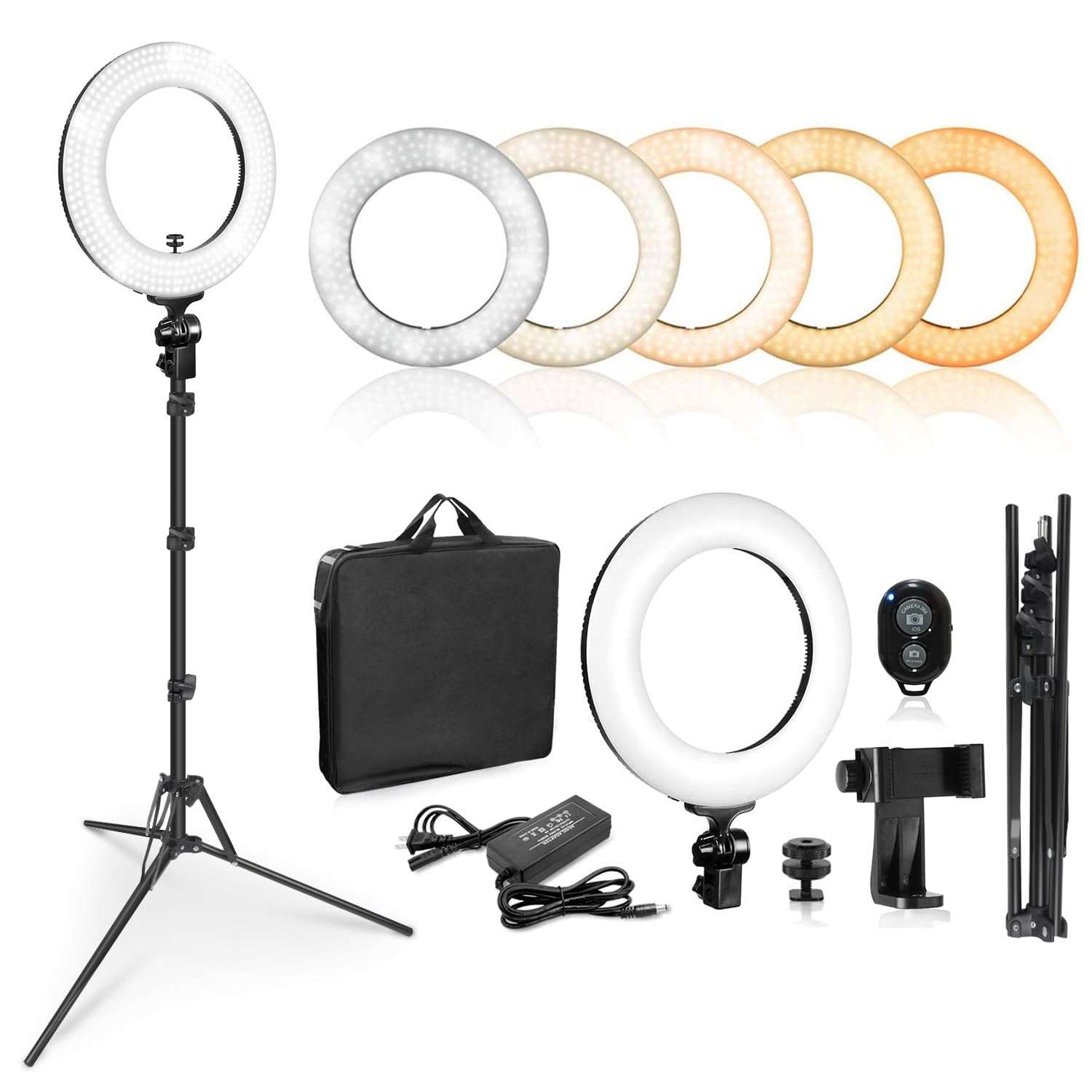 Limo Studio 14 inch Dimmable Ring Light LED Dual Color Continuous Lighting for Charming Eyes and Beauty Facial Shoot, Photo Studio Salons Beauty Shop Selfie Light Stand, AGG2860 1
