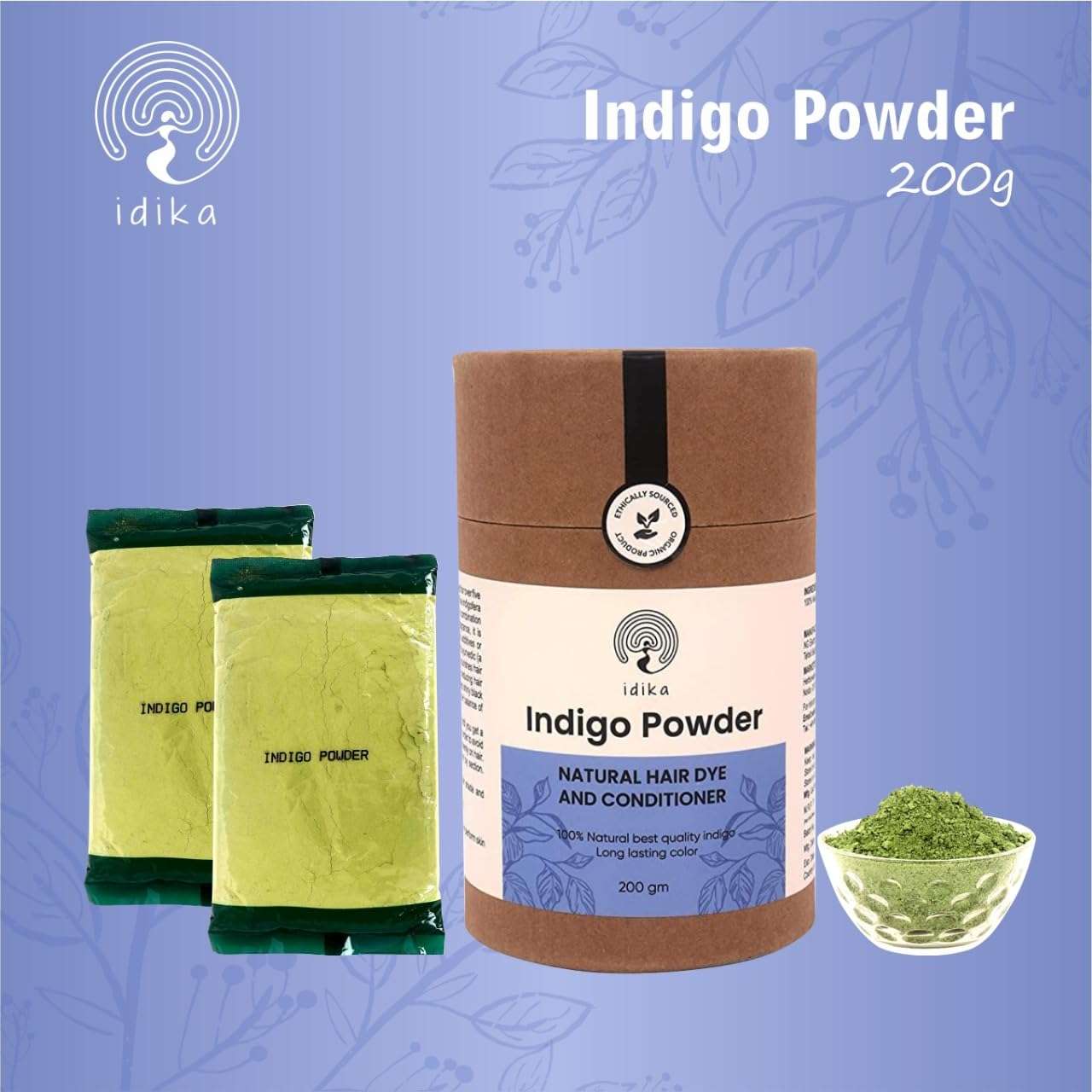 Idika Henna & Indigo Organic Hair Color Kit - 100% Natural Henna & Indigo for Black Hair Color - Herbal Mehandi Powder & Natural Hair Conditioner, Protects Hair from Damage - Pack of 2 (200g Each) 5