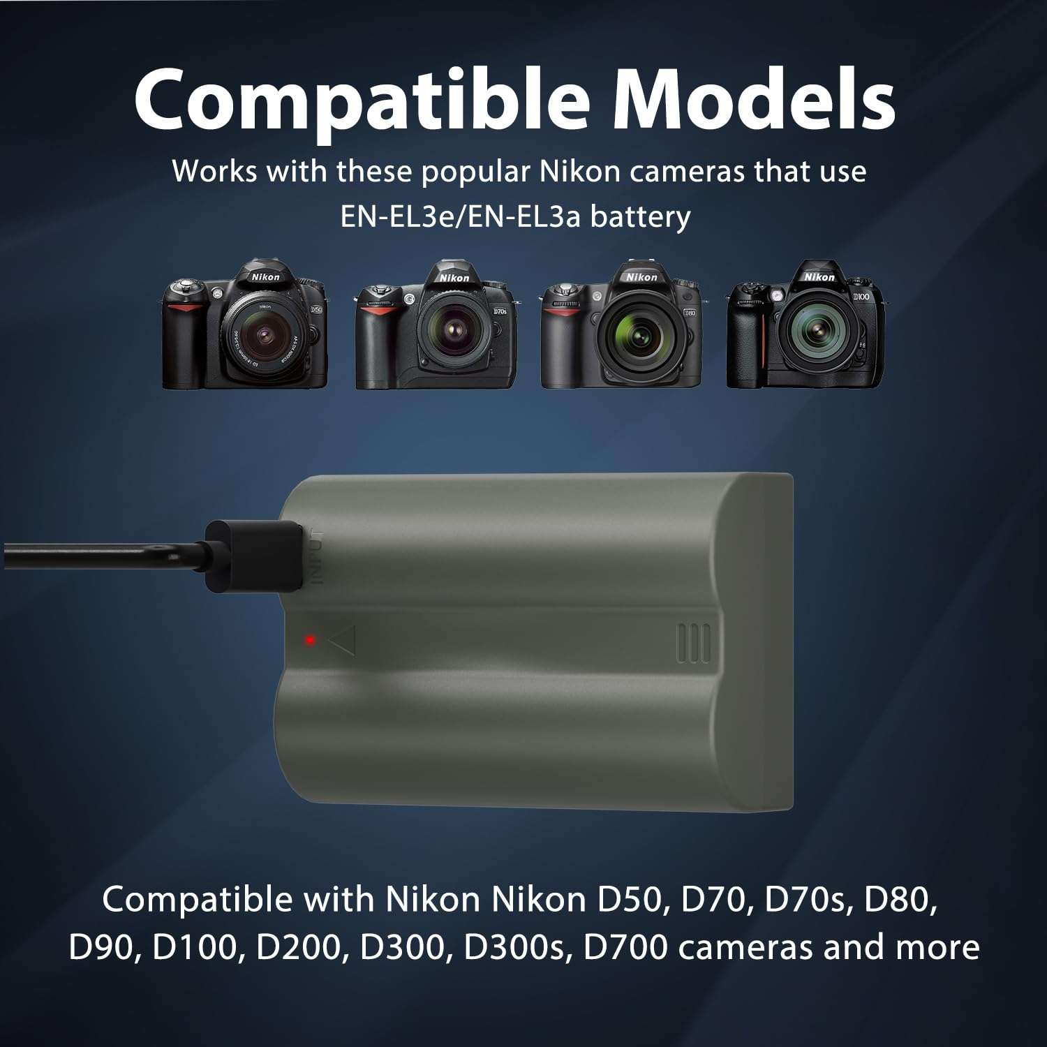 LP EN-EL3e, EL3a, EL3 Battery, 2600 mAh Battery Compatible with Nikon D700, D300s, D300, D200, D100, D90, D80, D70s, D70, D50, MH-18, MH18a, MH-19, MB-D200, MB-D10 Camera 5