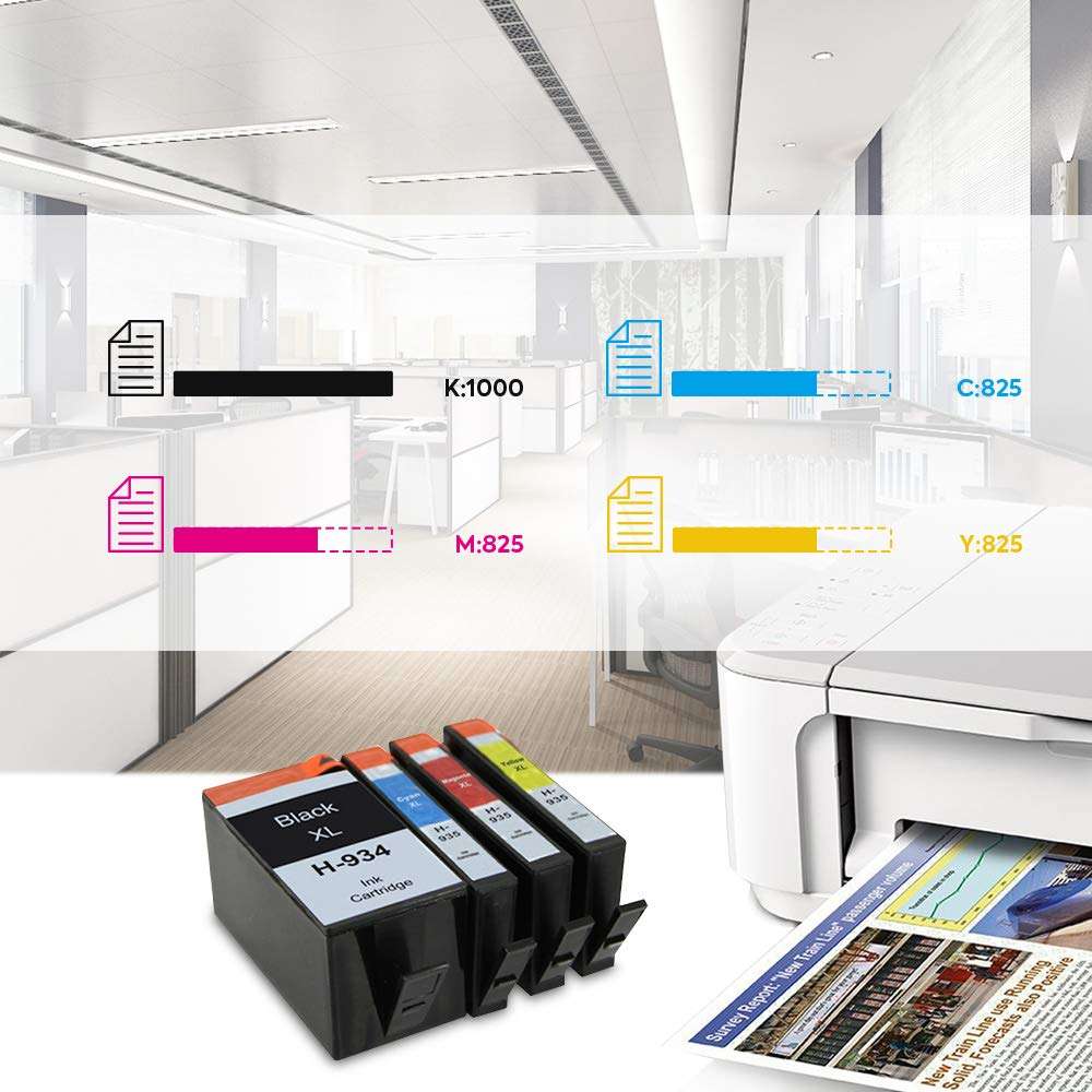 ALLWORK Compatible 934XL 935XL Ink Cartridge Replacement for HP 934 XL 935 XL 934 935 for use in HP OfficeJet Pro 6815 6820 6822 6825 6830 6835 6836 6220 6230 6800 6812 Inkjet Printer, 4Pack(K/C/M/Y) 6