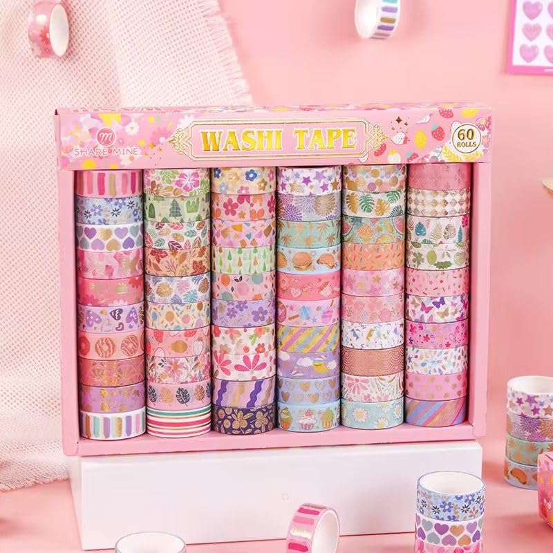 Crafty Cuddle Washi Tape Set, Decorative Craft Tape, Multicolour Floral Pattern, 1.5cm Width 2m Length, 60 Rolls 6