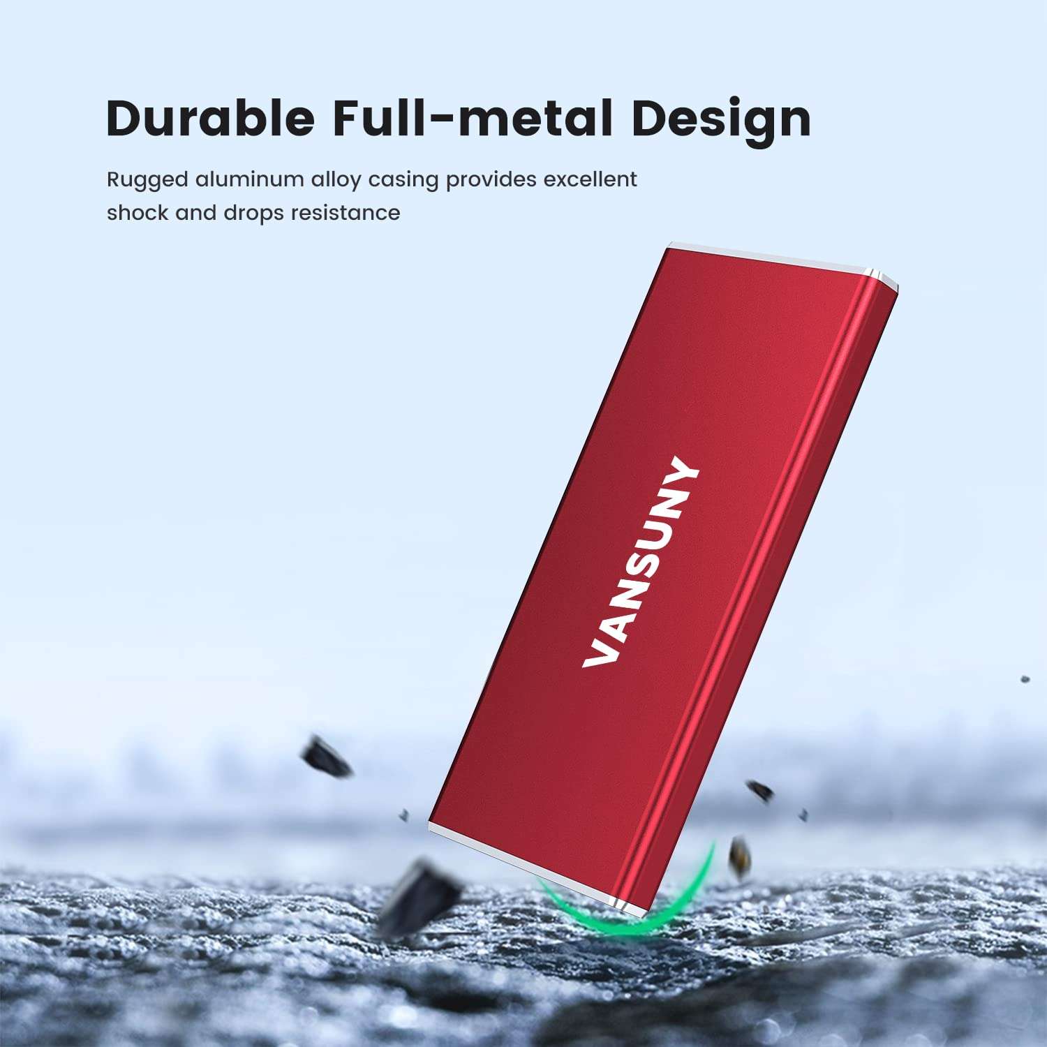 Vansuny 1TB Portable External SSD, USB 3.1 Gen2 540MB/s High-Speed Data ssd External Hard Drive USB C, Metal Mini Portable External Solid State Drive, Red 5