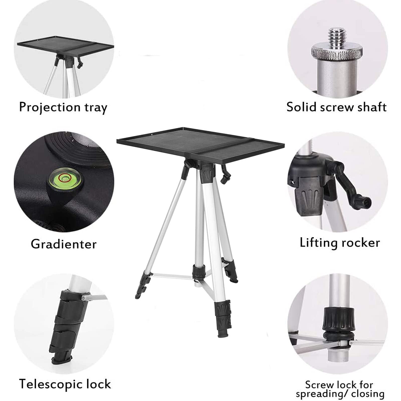 Aluminum Tripod Projector Stand, Adjustable Laptop Stand 21 to 54inch Multi-Function Stand with Tray Holder and Storage Bag for Projectors Laptops Photography 4