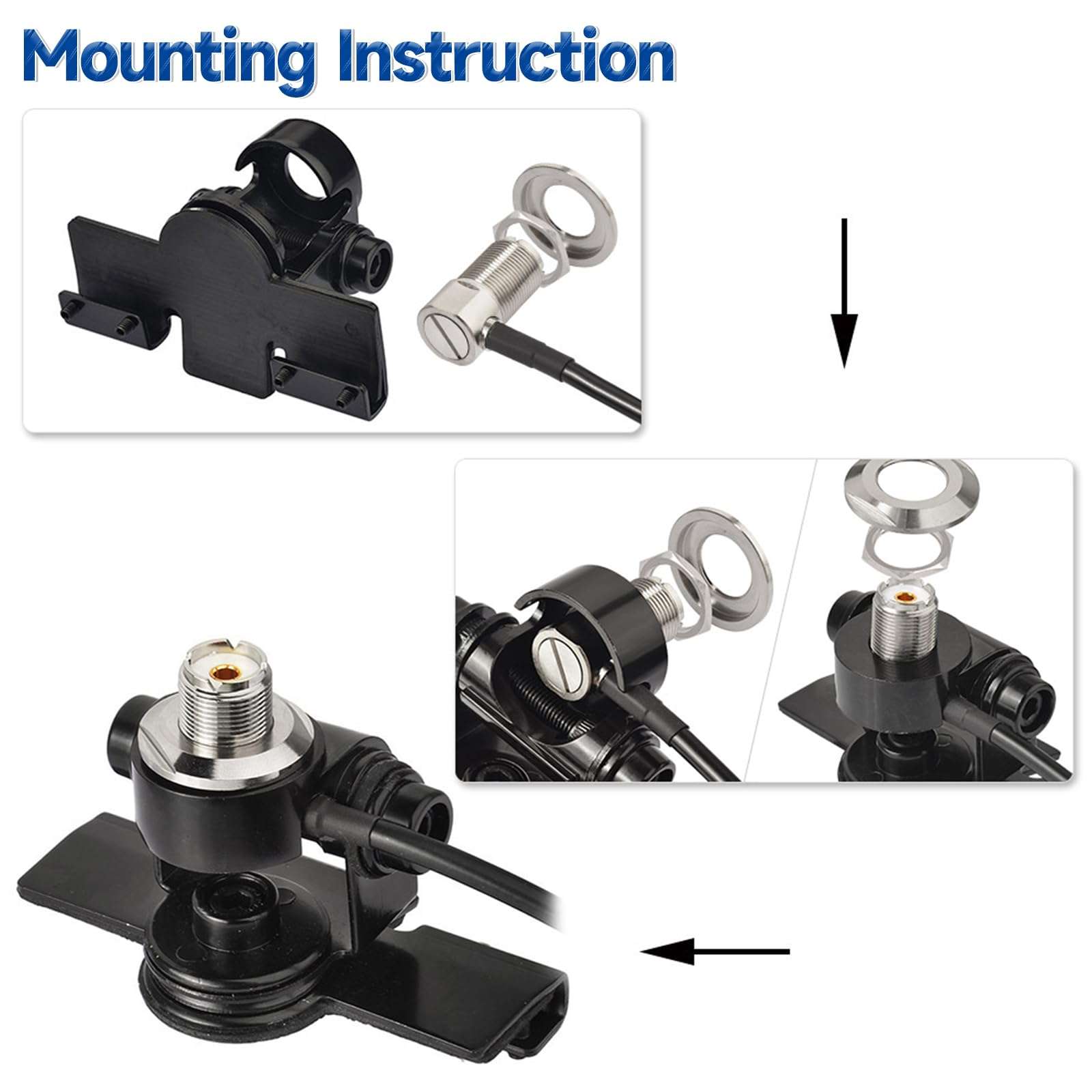 Bingfu Vehicle Antenna Lip Mount Bracket with 20ft RG58 Coaxial Cable - UHF PL259 Male to SO239 Female Bulkhead Connector for Car, Truck, SUV Ham/Amateur Radio Secure Installation 3