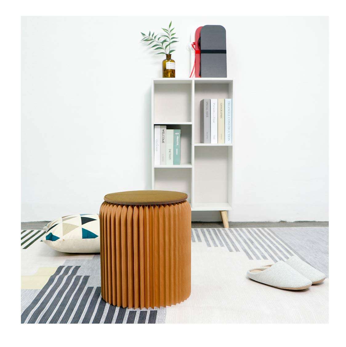 Home Round Stool Foldable Brown - 13.8inch Heigh with Felt Cushion, Space-Saving Dressing Room Chair Seat Small - Fabulous Presents for Family, Friends’ New House 1