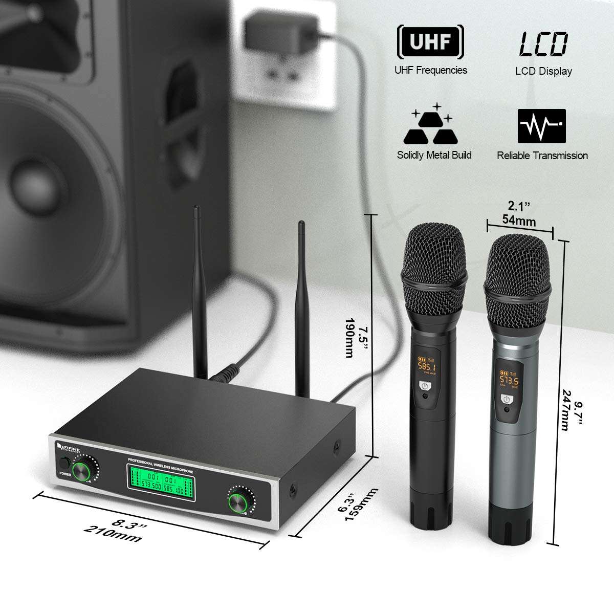 Fifine Wireless Microphone System, Two Handheld Dynamic Cordless Mic and Dual Channel Receiver, 50 Selectable UHF Frequency for Karaoke Singing Party,Church,DJ,Wedding,School Presentation.(K040) 4