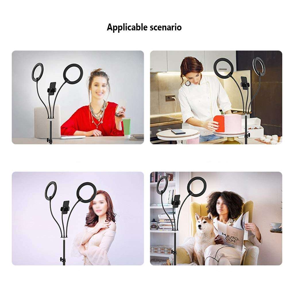 QFFL LED Ring Light Floor-Standing Dual LED Telescopic Adjustable Ring Light Dimmable 3 Light Modes & 10 Brightness with Hose Bracket for Phone Video Photography 2