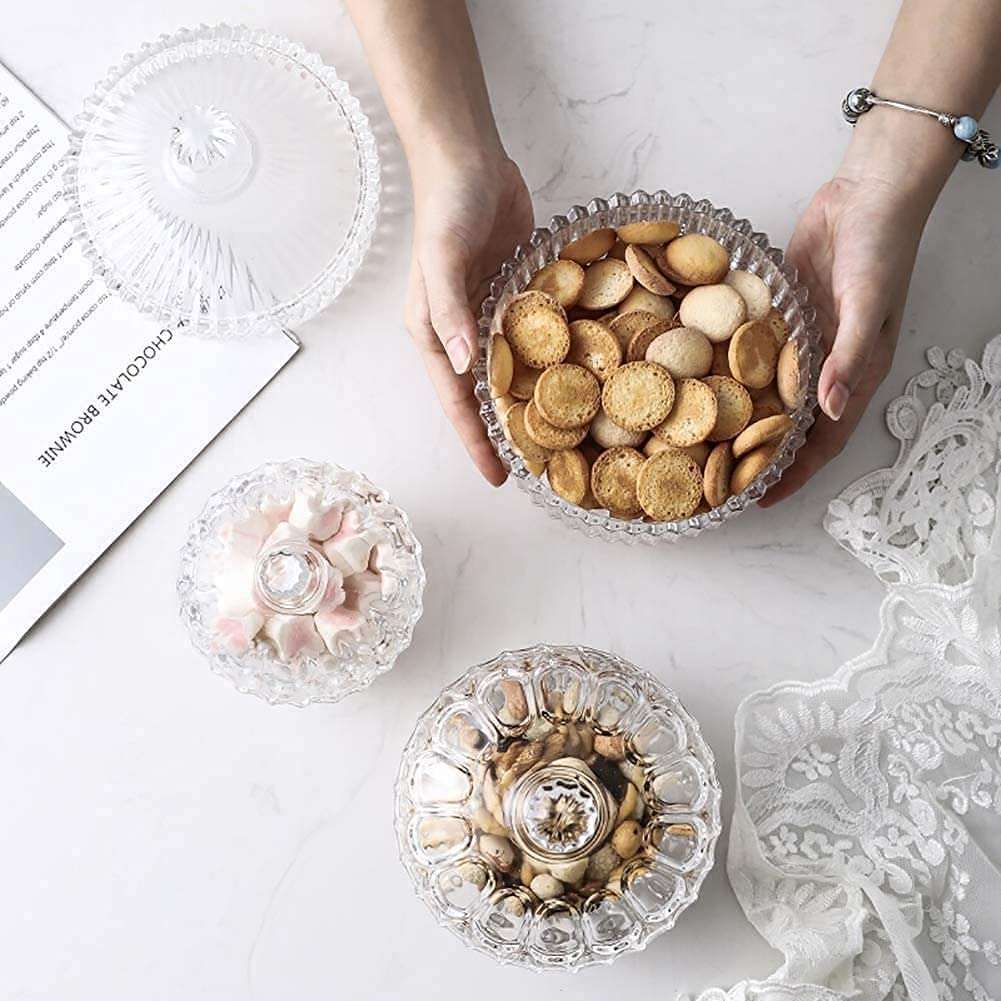 ROSEFINCH Crystal Candy Jar With Lid Decorative Candy Bowl Crystal Covered Candy Jar Glass Tent Shaped Jar Container For Home Office (250 ml)(Pack Of 1) 4