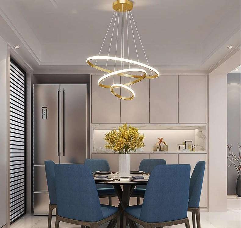 Desidiya® Modern Double 3-Ring LED Pendant Light Lamp - Warm White Hanging Ceiling Pendant Light, Elegant Finish for Home & Living Spaces & Living Room Ceiling Light 3