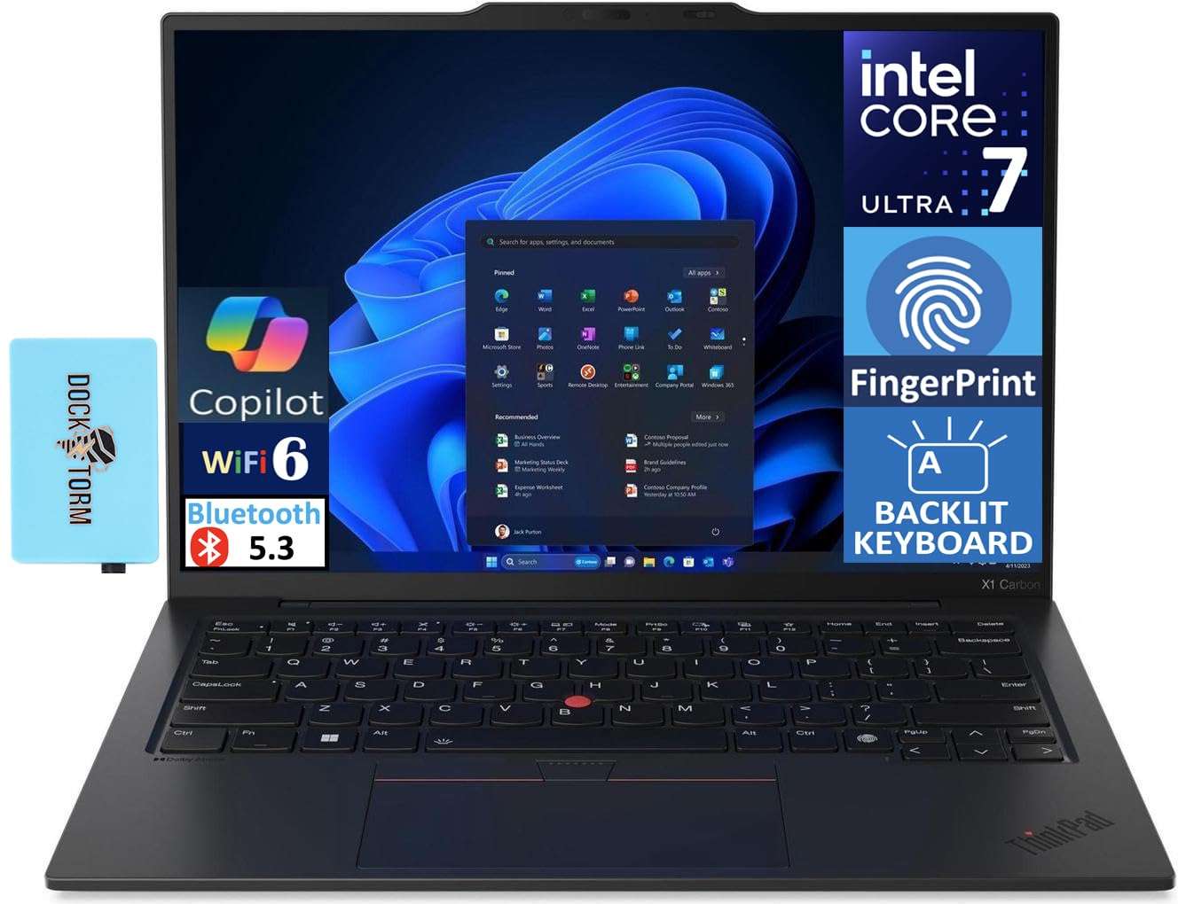 Lenovo ThinkPad X1 Carbon Gen 12 AI Laptop 14.0" IPS WUXGA (Intel Core Ultra 7 155U, 32GB LPDDR5X, 1TB SSD, AI Copilot, Backlit KYB, FP Reader, 2 Thunderbolt 4, Win 11 Pro) w/DKZ USB Port Expander 1