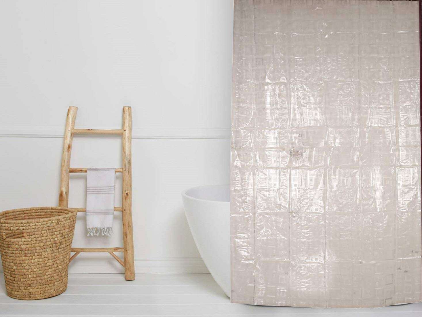 Heart Home PVC 7 Feet Shower Curtain with 8 Hooks (Transparent) CTHH01068 1