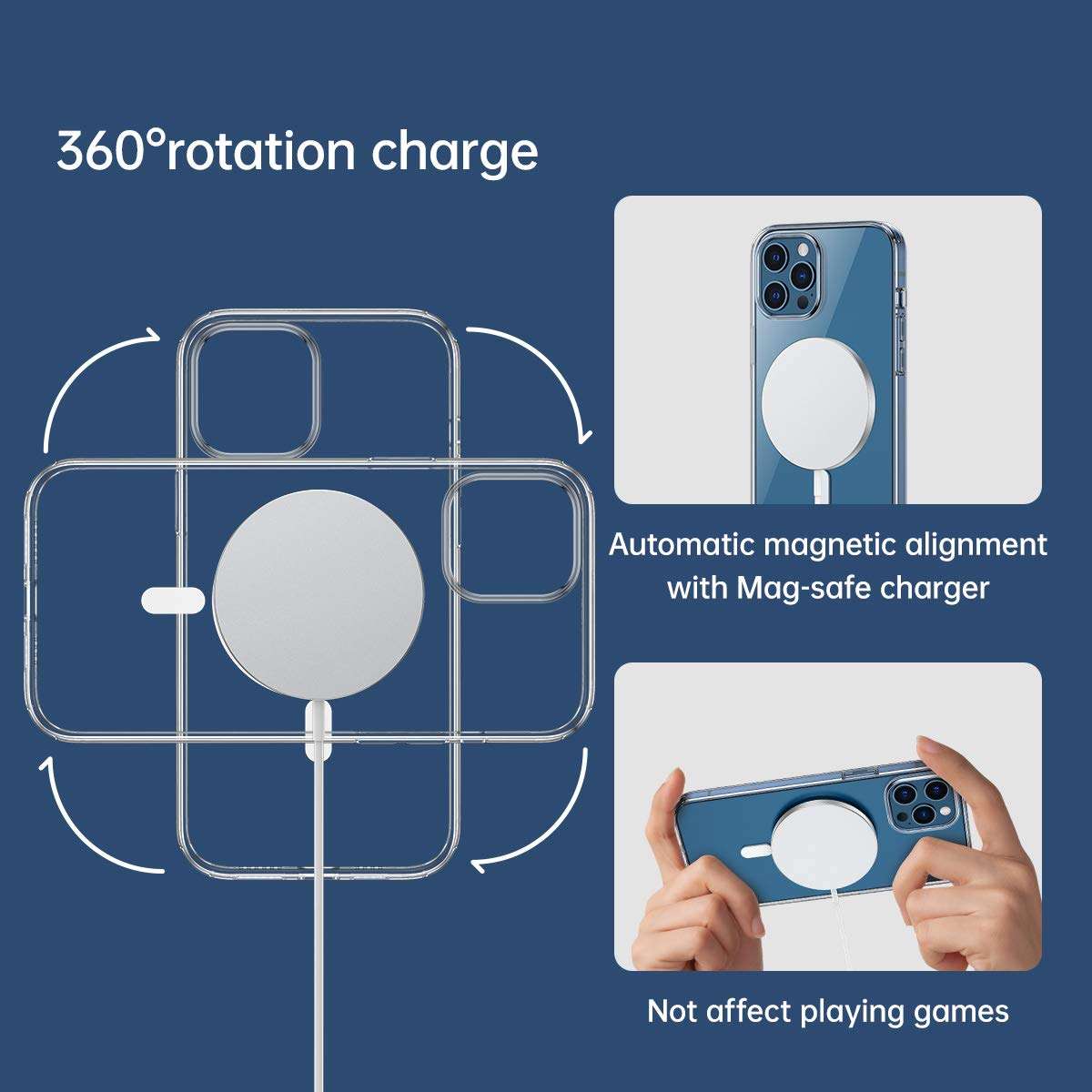 NUFR Magnetic Clear Case for iPhone 12 Pro Max,with Mag-Safe Charging, Anti-Yellow Shockproof Protective Magnets Case for iPhone 12 Pro Max Clear Case 6.7 Inch 5