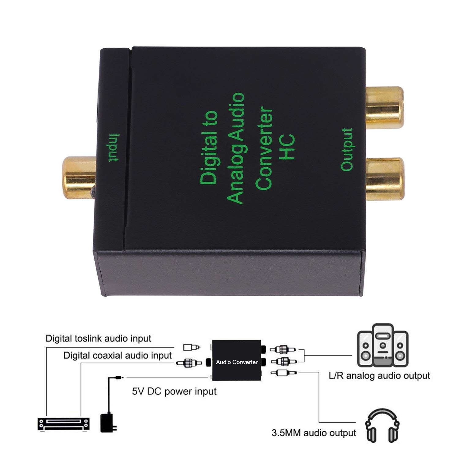 Yeebline Digital to Analog Audio Converter, DAC SPDIF Toslink Coaxial to Analog Stereo Audio L/R Adapter with 3.5mm Jack Converter for PS4 HDTV with Optical Cable & USB Power Cord (DAC Converter) 2