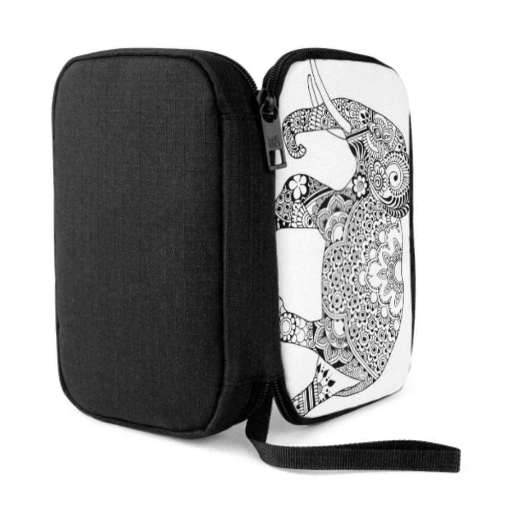 Electronics Accessories Organizer Bag Indian Elephant Style Mihendi On White Electronics Organizer Travel Electronic Cord Organizer Storage Bag of Cases for Cable, Charger, Phone, USB, Sd Card 3