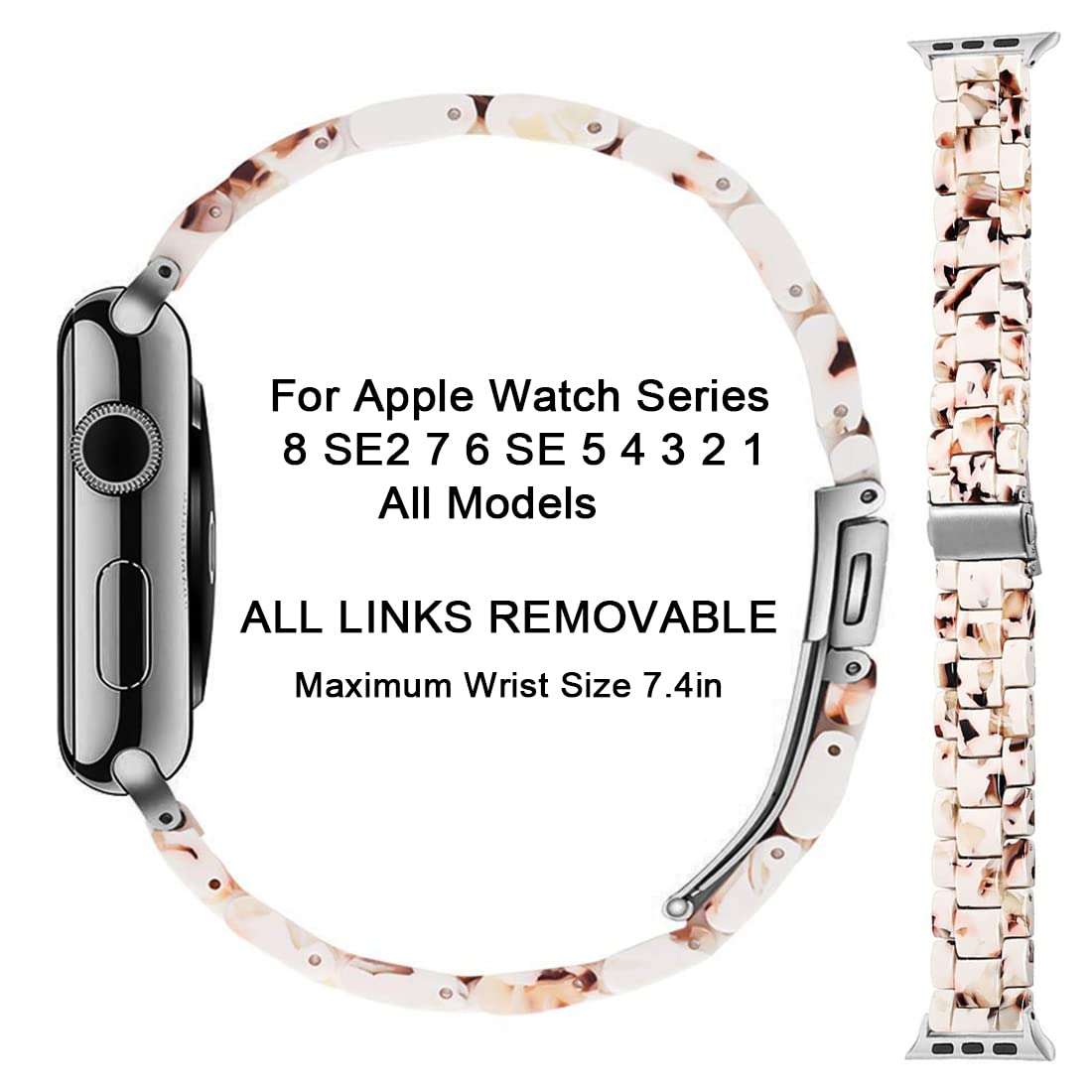 Resin Band Compatible for Apple Watch Band 38mm 40mm 41mm, Lightweight Wristband Replacement Bracelet for Apple Watch Series 9 8 SE2 7 SE 6 5 4 iWatch Strap, Nougat White 4