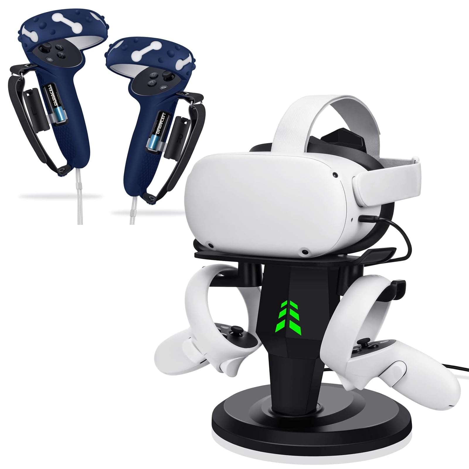 Lampelc Headset Charging Dock, VR Display Stand for Meta/Oculus Quest 2, Controller Grips for Oculus Quest 2, Extended Silicone VR Grips Cover Protector with Battery Opening 1