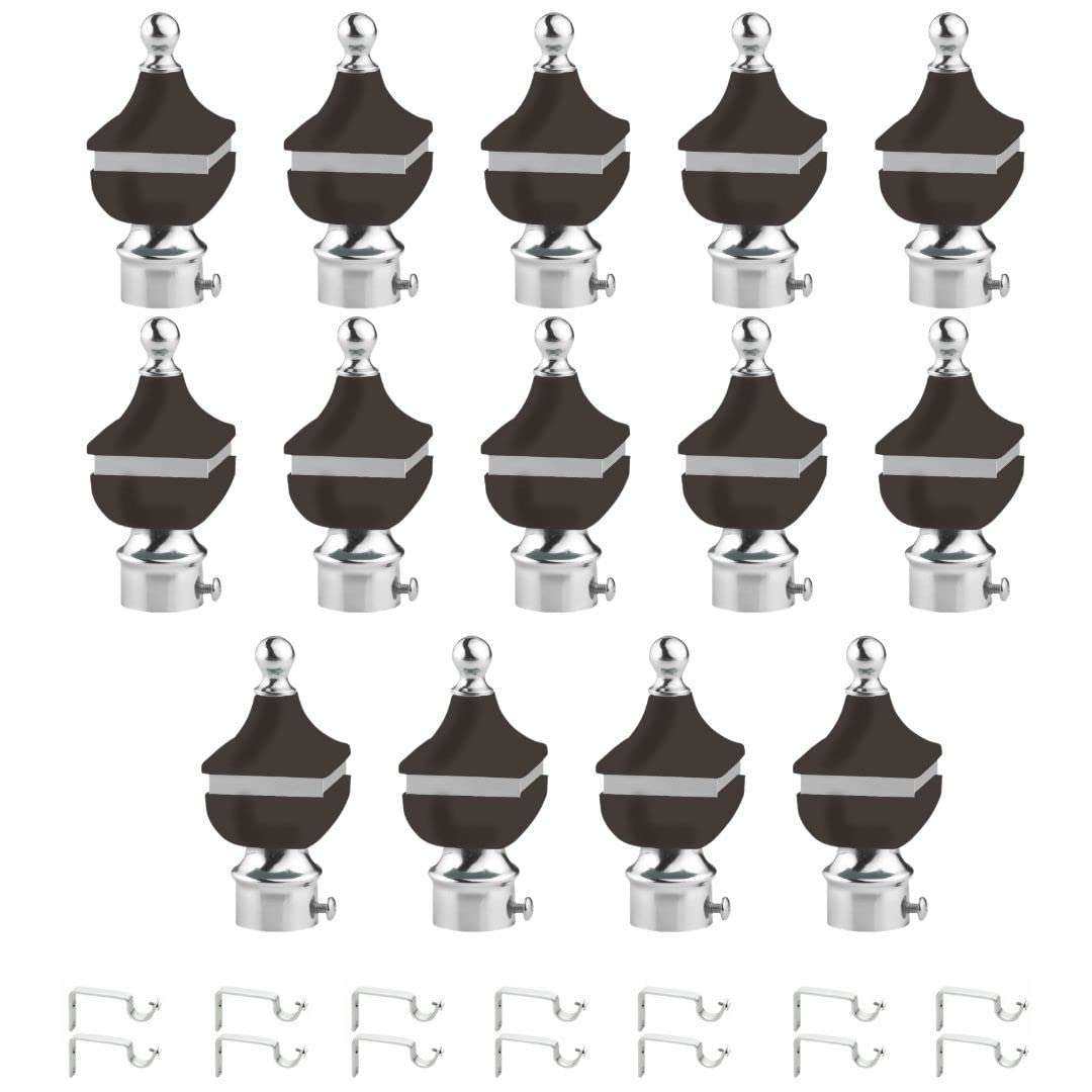 Rkoing ABS + Stainless Steel Curtain Bracket Parda Holder with Support 1 Inch Rod Pocket Finials Window Rod Support Fittings (Black, Pack 14) 1